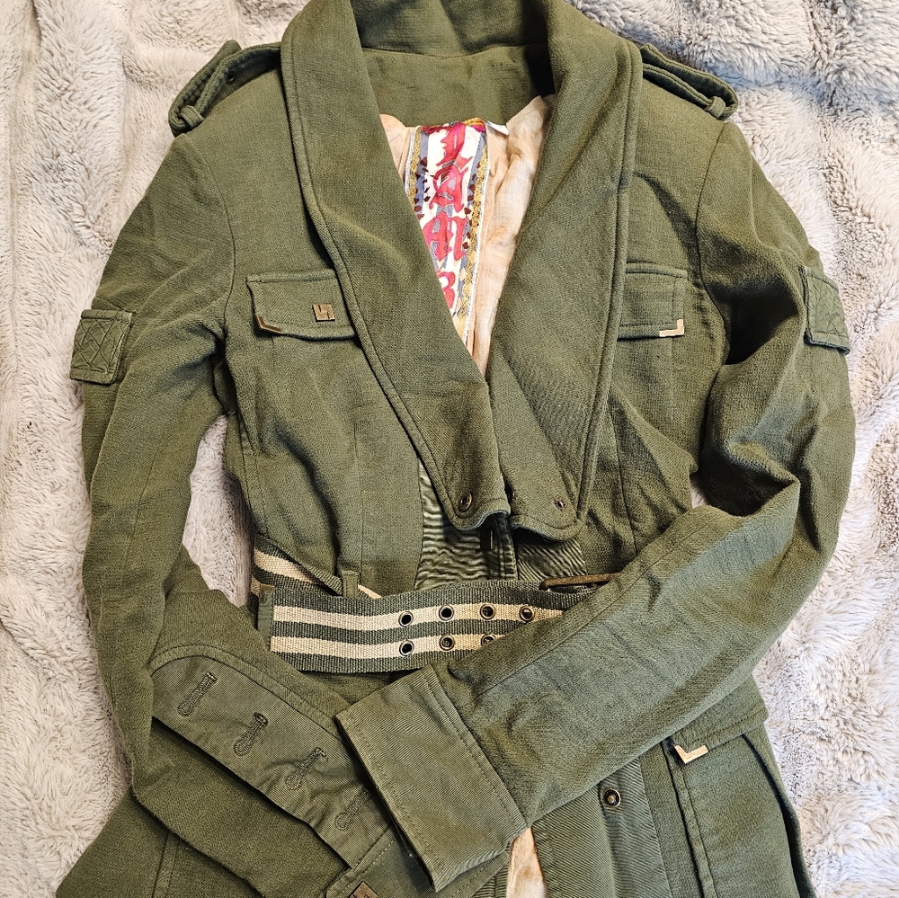 L.a.m.b - Military Style Women's Green Belted Jacket - Picture 4 of 5